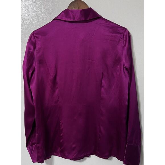 Vintage 90s Pink Silk Long Sleeve Medium Button Up Shirt Blouse Y2K Metallic - Picture 5 of 7